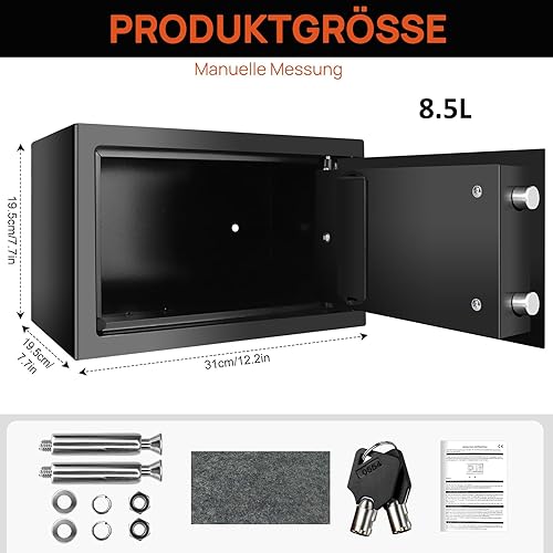8.5L Solide Stahl Feuerfest Tresor, Sicherheit Haus Büro Geld Bargeld Tresor, Medium Tresor Box mit 2 Schlüsseln, Abschließbare Tresorbox, Schwarz Tresorbox, 31 x 20 x 20cm - Cheap-Us