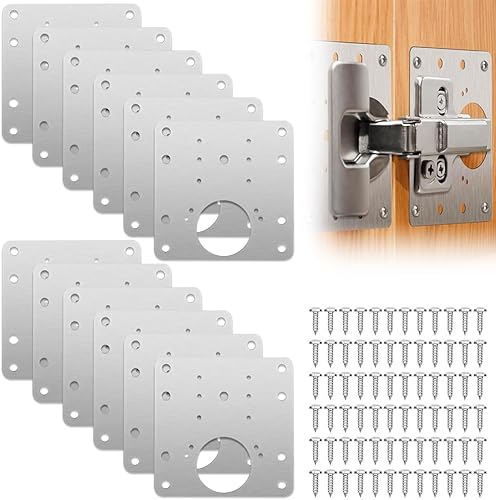Scharniere Reparaturplatte, 12 Stück Edelstahl Küchenscharnier Reparaturplatten mit 72 Stück Schrauben, 9 x 9 cm Küchen Scharniere Für Schranktüren, Schrank Scharnier Reparaturset - Cheap-Us