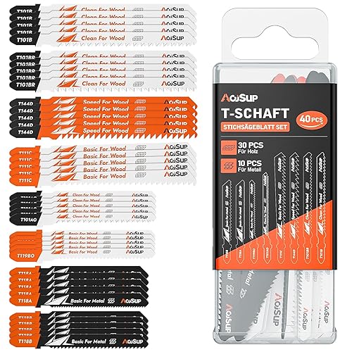 AojSup Stichsägeblatt Set 40tlg mit Aufbewahrungskoffer, Professional Sägeblätter Stichsäge Sägeblatt Stichsäge, T-Schaft Stichsägeblätter aus CRV/HSS zum Schneiden von Holz, Kunststoff und Metall - Cheap-Us