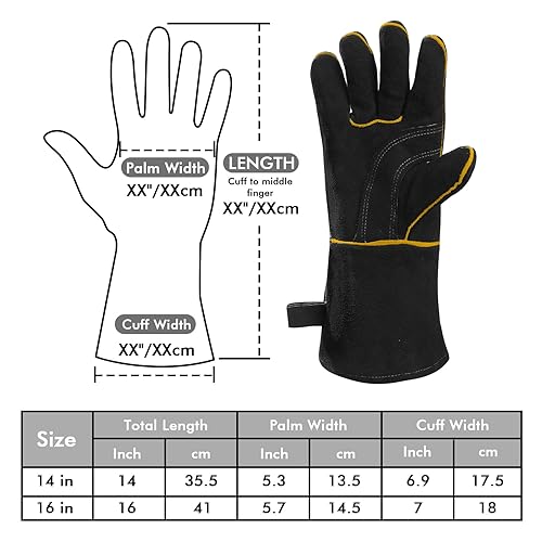 QeeLink Schweißhandschuhe, hitze- und verschleißfest, gefüttert, Leder, feuerfeste Nähte, für Schweißer/Kamine/Grill/Gartenarbeit - Cheap-Us