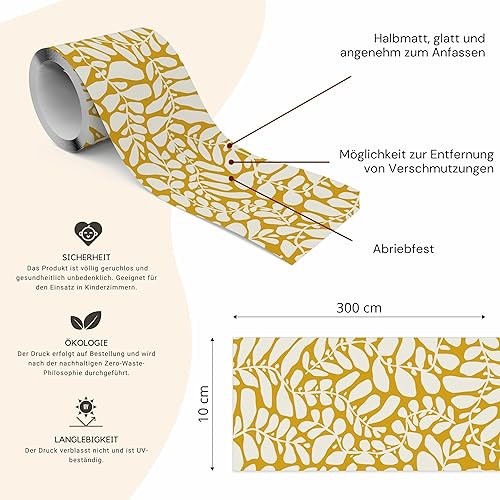 Muralo - Selbstklebende Bordüre - Tapetenbordüre Wandbördure - Dekorative Wandtatto für Wände, Möbel, Decken, Tapeten, Wandverkleidungen, Türen - Zitronen, Blätter - Br.10cm x Hö.300cm - Cheap-Us