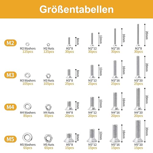 VIGRUE 1120PCS M3 M4 M5 M6 Senkkopfschrauben mit Innensechskant Hex flach-Knopf Schraube Set A2-70Edelstahl Senkkopf Schrauben Muttern und Unterlegscheiben Sortiment mit Schwarz Aufbewahrung Fall Box - Cheap-Us