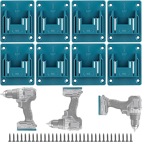 APACALI 8 Stück Wandhalterung Werkzeughalter für makita 18V, Bohren Elektrowerkzeuge Bohrerhalter, Batteriehalter mit 32 Schrauben, Maschinenhalter Werkstatt Speicherung, Blau, 14.4-18V - Cheap-Us