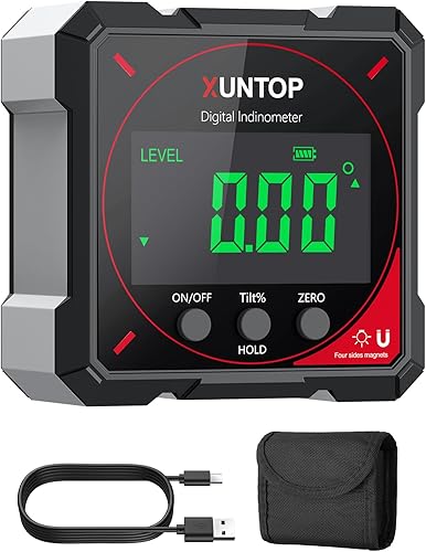 XUNTOP Digitaler Winkelmesser Neigungsmesser mit LCD Display, Type-C Schnittstelle IP54 Wasserdicht Magnetisch Level Box Nivellierbox für Holzarbeiten, Bau, Dekoration, DIY - Cheap-Us