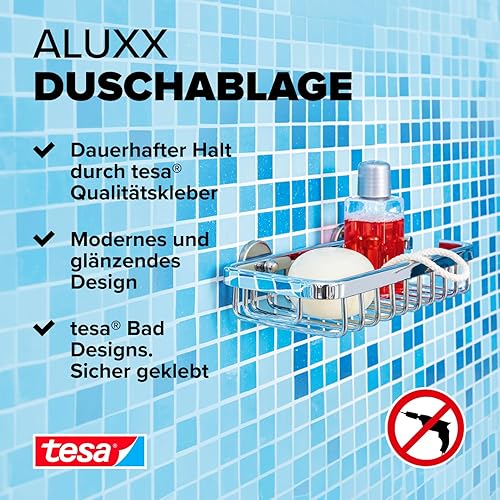 tesa ALUXX Eckduschkorb, Aluminium, verchromt, garantiert rostfrei, inkl. Klebelösung, 207 mm x 202 mm x 92 mm - Cheap-Us