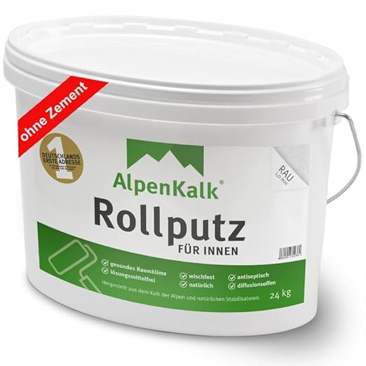 AlpenKalk® Rollputz Rau | 1,0mm Körnung | Hohe Deckkraft, Premium Qualität & verarbeitungsfertig | Roll- und Streichputz für Innen | 24 kg für ca. 40 m² - Cheap-Us