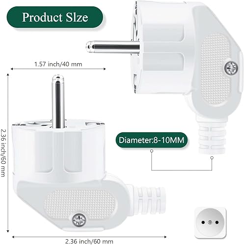 4 Stücke Schuko Stecker, YEAPOW Schutzkontaktstecker,Schuko Stecker wasserdicht,16A, Schutzkontakt Winkelstecker mit Klappgriff, Eurostecker für 8-10mm Kabel extraflach mit Bügel, Weiß - Cheap-Us