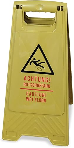 Achtung! Rutschgefahr Warnschild | Senfgelber Recycling Aufsteller zur Warnung vor nassen Böden | Einsetzbar in Hotels, Bürogebäude, Werkstatt, sowohl Innen- und Außenbereich | Beidseitig beschriftet - Cheap-Us