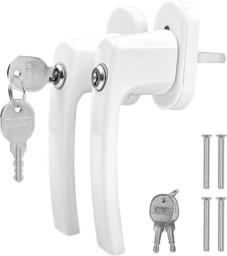 Avesteir 2 Stück fenstergriffe abschliessbar, fenstergriff abschließbar Aluminium, balkontürgriff kindersicherung mit Schlüsseln und Schrauben, Fenstersicherung, für Fenster & Terrassentür (weiß) - Cheap-Us