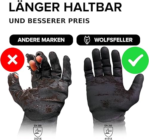 WOLFSFELLER Premium Arbeitshandschuhe Herren Gr 10 | 5 Paar robuste & komfortable Arbeitshandschuhe Damen | Montage-Handschuhe Arbeitshandschuhe mit langlebiger Nitril-Beschichtung - Cheap-Us