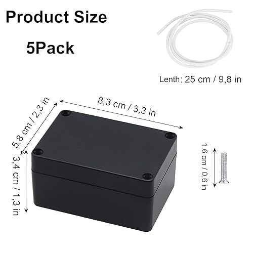 Wasserdichte Anschlussdose, Kunststoff-Elektronikgehäuse, elektronische Projektbox, Anschlussdose für DIY-Stromanschlussdose, 100 x 60 x 25 mm, 8 Stück, schwarz - Cheap-Us