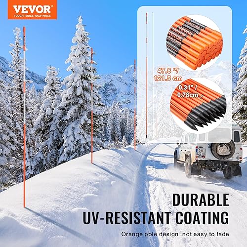VEVOR 50er-Set Schneestangen 47,8 Zoll (121,5 cm) Auffahrtstangen orange UV-beständige Beschichtung Reflektierende Einfahrtsmarkierung Inkl. 1 Paar Schutzhandschuhe und 1 extralangen Stahlbohrer - Cheap-Us