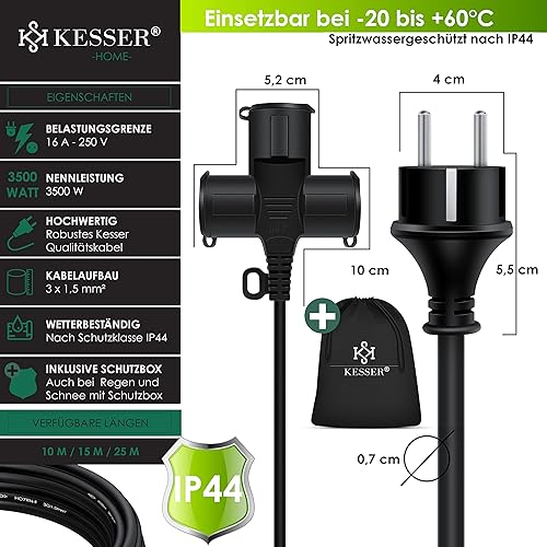 KESSER® Verlängerungskabel 50m mit Schutzkappe Outdoor - für Innenbereich Außenbereich - Verlängerung Stromkabel – 230 V IP44 - mit Schuko Stecker - Schutzkontakt Baustellenkabel Schutzkontaktstecker - Cheap-Us