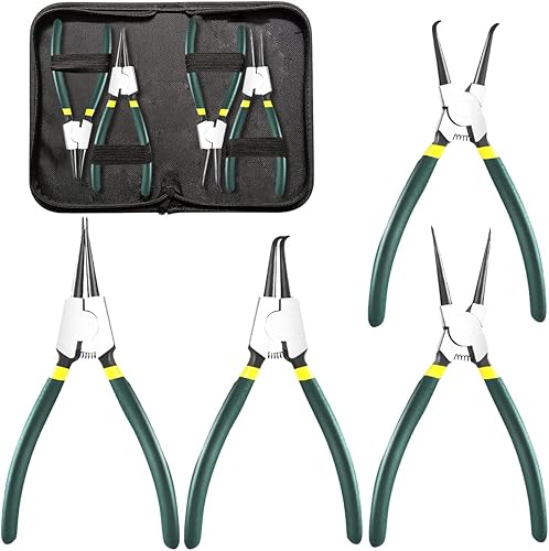 Sprengringzangen Set 4 Stück, Gerade und Gebogene Innen- und Außen-Sicherungsringzange, Industrie-Sicherungsringzange aus Kohlenstoffstahl, Sicherungsringzange mit Tragetasche, rutschfeste Griffe - Cheap-Us