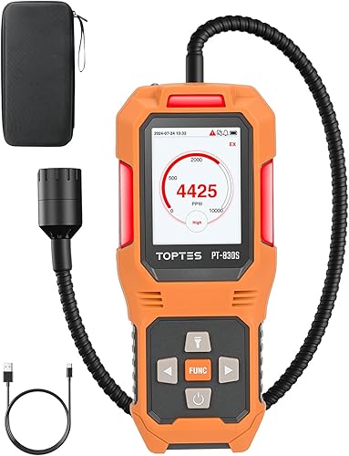 TopTes PT-830S Wiederaufladbarer Gasmelder mit 36,8cm Sonde, Bereich 0-10000 ppm, TFT-Farbdisplay mit 3 Alarmtypen, Hohe Empfindlichkeit gaslecksuchgerät für Propan, Methan für Haushalt oder Industrie - Cheap-Us