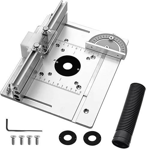 Set mit 3 Frästisch Einlegeplatten, Aluminiumlegierung, Frästisch Einlegeplatte für Oberfräsen, Router Table Insert Plate, Silver Fräsplatte Gravur-Hilfswerkzeug mit Gehrungslehre - Cheap-Us