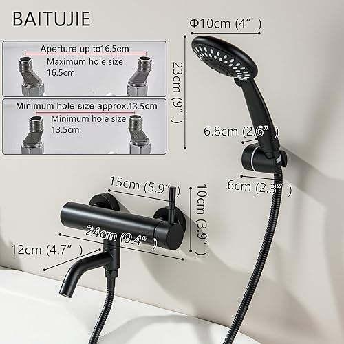 BAITUJIE Badewannenarmatur Schwarz, Mischbatterie Badewanne mit 3 Funktionen Handbrause Wasserhahn Bad Schwarz Matt mit 90° Drehbaren Auslauf Armaturen Badewanne - Cheap-Us