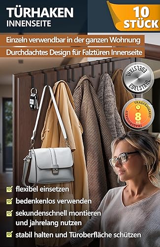 4smile Türhaken Innenseite, 10 Stück - Weiße Türhaken zum Einhängen, Kleiderhaken Tür für Jacken und Handtücher - Belastbare Türgarderobe Rückseite, hochwertige Handtuchhalter Tür Innen - Cheap-Us