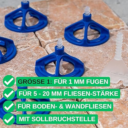 Fliesen Nivelliersystem, 200 teiliges Set, für 2 mm Fugenbreite und 5-20 mm starke Fliesen, je 100 x Zughauben und Gewindelaschen, Montagehilfe Kit Fliesen, Fliesenverlegsystem, Verleghilfe Fliese - Cheap-Us