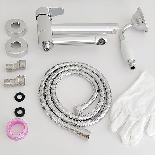 NIUKOMY Badewannenarmatur Vintage, Mischbatterie Badewanne Messing Chrom mit Keramik Handbrause, Wannenarmatur, Duscharmatur mit 90° Drehbar Lang Auslauf - Cheap-Us