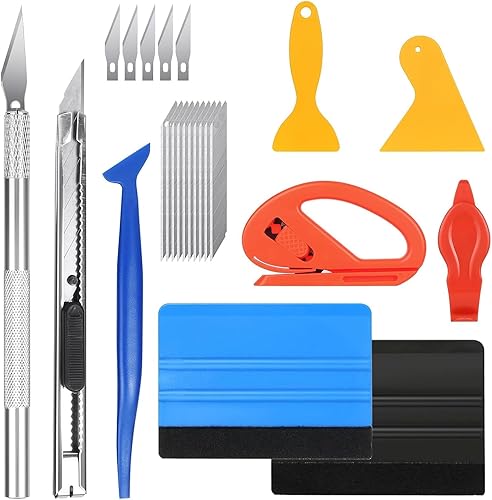 NCZCDZSW Folierungs Werkzeug 24 Stück Rakel für Folie Rakel Set für Folierung Folienrakel Auto Folierungs Werkzeug mit 2 Filzrakel Rakel Präzisionsmesser Plastikspachtel Cutter Messer mit 15 Klingen - Cheap-Us