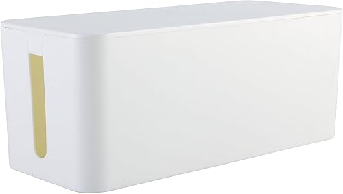 RICOO Kabelbox, Kabelmanagement Box Z3201-W, Kabel Organizer Box 32 x 13,5 x 12,7 cm, Aufbewahrungsbox zum Verstecken von Steckdosenleisten, Adaptern und Kabeln, Kabelsammler, Weiß - Cheap-Us