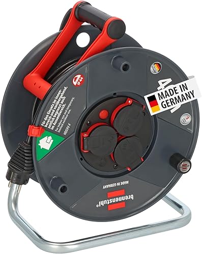 Brennenstuhl Garant V2 IP44 Kabeltrommel 50m outdoor (Made in Germany, 3 Schutzkontakt-Steckdosen mit erhöhtem Berührungsschutz, Spezialkunststoff) - Cheap-Us