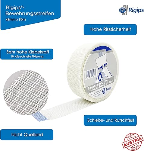 Rigips® Gewebeband Glasfaser selbstklebend [48mm x 90m Groß-Rolle] Bewehrungsstreifen Fast-Tape Fugenband | Fugendeckstreifen für Gipskarton - Cheap-Us