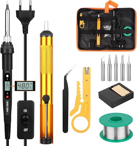 VFANDV Lötkolben Set, 80W 180-520°C Lötkolben mit Ein/Aus Schalter LCD Einstellbar Temperatur Soldering Iron, Mini Lötkolben Lötkolben Lötset für Elektrische Arbeiten - Lötgerät - Cheap-Us