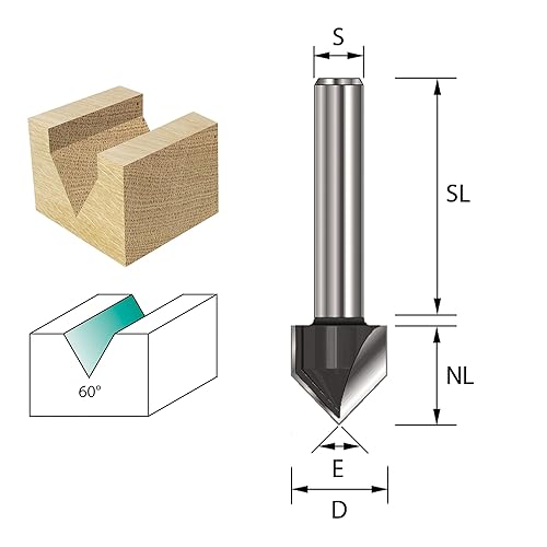 ENT 12048 V-Nutfräser und Schriftenfräser HW, Schaft (S) 8 mm, Durchmesser (D) 12,7 mm, NL 12,7 mm, E 90°, SL 32 mm - Cheap-Us