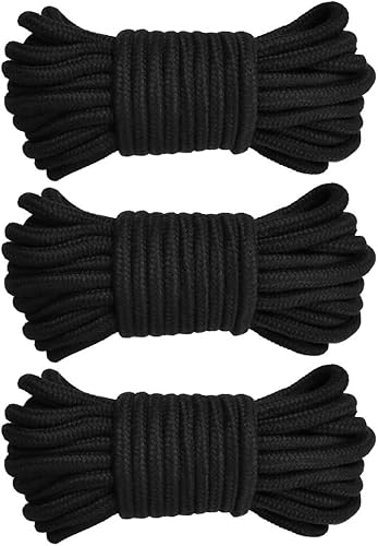 TIMESETL 3er Baumwollseil Ø 8mm Baumwollkordel, 10meter Weiches Baumwollknoten-Bindeseil Twisted Mooring Rope aus Baumwolle, 3er - 10m auf Rolle Schwarz - Cheap-Us
