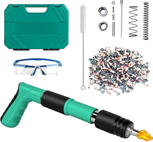 Nagelpistole Nägel Druckluft Set, Nagelschussgerät mit 200 Runden Nägeln und Schutzbrillen, Bolzenschussgerät Beton, Manuelle Nail Gun Werkzeug, Hammer Gun, für Stahl & Beton, Einfacher Bedienung - Cheap-Us