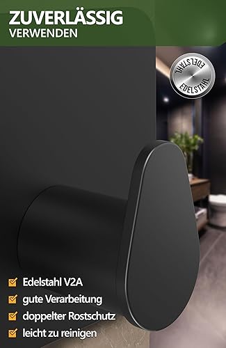4smile Handtuchhalter ohne Bohren, 6er SET - Schwarze Handtuchhaken Bad als praktische Klebehaken - Hochwertige Haken selbstklebend, Wandhaken, klassisches Design - Cheap-Us