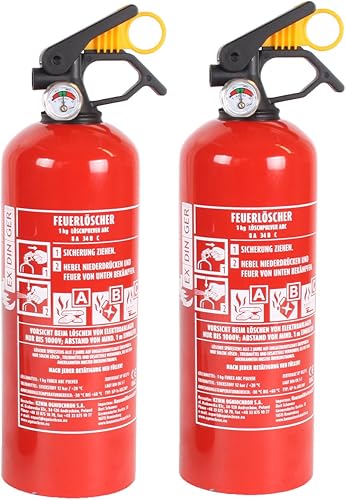 2 Stück ABC-Pulverfeuerlöscher 1kg Halterung/Manometer (GP-1X Autofeuerlöscher fabrikfrisch) - Cheap-Us
