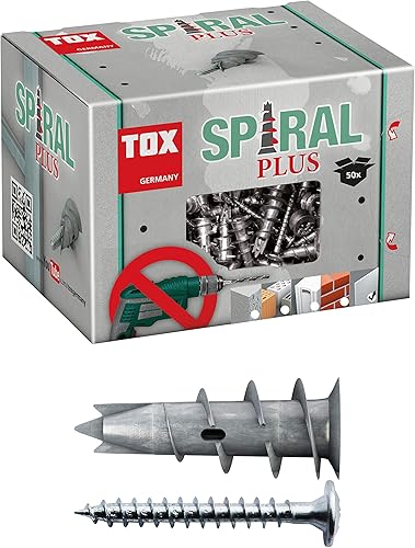TOX Gipskartondübel Spiral Plus 37-4 + Schraube mit PH2-Antrieb, 32 mm, für ein- und zweilagige Gipskartonplatten + Gipsfaserplatten, ohne Vorbohren in Gipskarton, 50 Stück im Karton, 068101041 - Cheap-Us