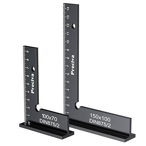 Schlosserwinkel Set, Preciva 2 Stück 90° Anschlagwinkel Zimmermannswinkel mit Messskala(cm) für Präzise Arbeiten im Metallbau und Werkstatt, Größe 100 x 70mm und 150 x 100mm - Cheap-Us