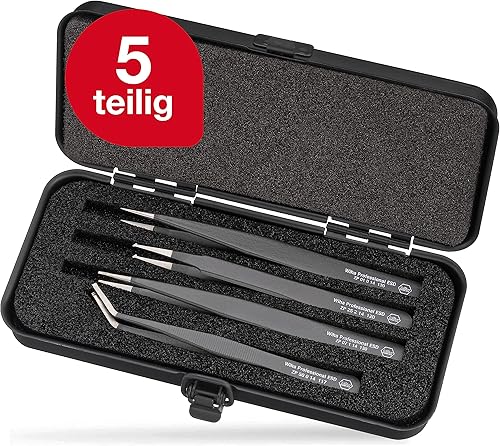 Wiha SMD-Pinzette Set Professional ESD gemischt I 5-tlg. inkl. Aufbewahrungsbox I für elektronische Reparaturen I Präzisionspinzette I Elektropinzette (32349) - Cheap-Us