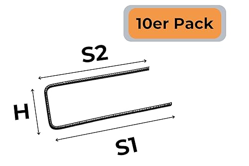 U-Bügel Ø8 mm Steckbügel 10er Pack Betonstahl S1 200 300 mm S2 200-700 mm Bügel Bewehrungsstahl Baustahl H=100mm|S1=200mm|S2=300mm - Cheap-Us