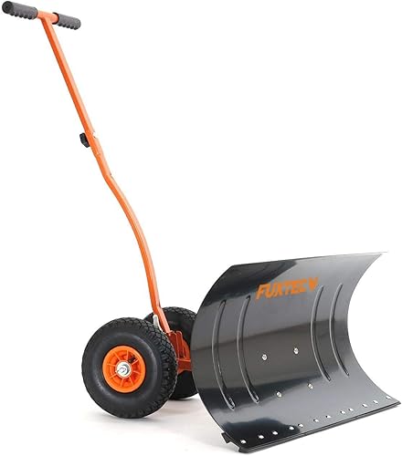 Fuxtec Schneeschaufel auf Rädern FX-SS740, höhenverstellbar - Komfortables Schneeräumen, rückenschonender Schneeschieber, Schneeschild 75 cm Arbeitsbreite-Höhe 42 cm, platzsparend da zusammenklappbar - Cheap-Us