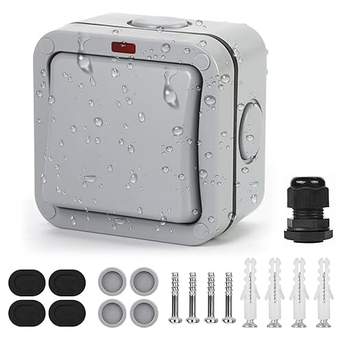 Idota Lichtschalter Außen Wetterfester Schalter Universalschalter, 20A IP66 Wasserdichter Schalter mit Staub Unabhängigem Schalter Und Kontrollleuchte Lichtschalter Aufputz für Outdoor Garten Balkon - Cheap-Us