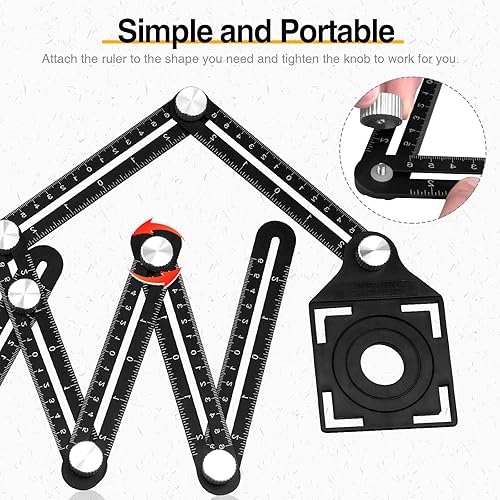 Aweohtle Winkelschablone,Fliesen Werkzeug Template Tool Multi Winkelmesser 12 sides Alulegierung Messwerkzeug Treppenlehre für Tischler Fliesenleger Fliesenschablone mit Positionierungslöchern - Cheap-Us