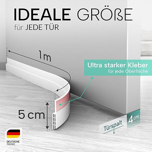 Vellure® Türdichtung Zugluftstopper für Türen- NEU Premium Türdichtung selbstklebend (Energie sparen - Schnell & einfach angebracht) Tür Zugluftstopper ideal auch als Schallschutz, Kälteschutz (weiß) - Cheap-Us