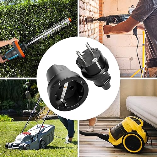 greate 3x Schuko Stecker Kupplung 230V Aussenbereich - Gummistecker Kupplung Set mit Knickschutz, 2-polig, 230V, 16A & 3,7kW - IP44 Stecker und Kupplung 230V schwarz für Außenbereich - Schukostecker - Cheap-Us