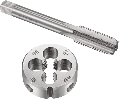 sourcing map Gewindebohrer und Schneideisensätze M12 x 1.75 Metrische Linksgewinde mit Gerade Nut und Runde Schneideisen - Cheap-Us