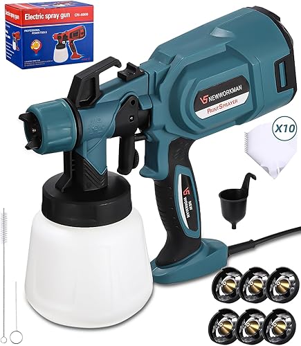 jutyum 850W Elektrisches Farbsprühsystem, 3 Sprühmuster, 900 ml Farbbehälter, Lackierpistole für Wandfarbe/Lacke & Lasuren im Innen- Außenbereich Spritzpistole inkl.6 Düsen&10PCS Filterpapier - Cheap-Us