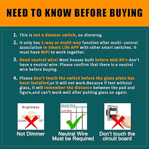 CNBINGO Smart Touch Lichtschalter Arbeiten mit Alexa, Google Assistant - WLAN Schalter unterputz - mit Glas Panel - Wandschalter einfach in Weiß - Neutralleiter Wird Benötigt - 600W/Fach - Cheap-Us