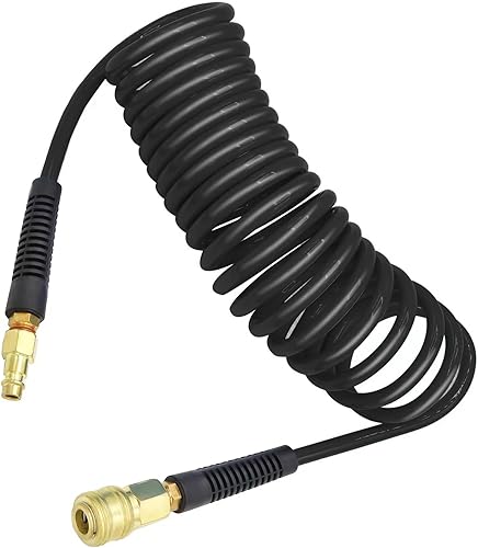 YOTOO Druckluftschlauch PU 5m lang 6mm ID X 11mm AD mit 1/4' Zoll-Deutschland-Schnellkupplungsanschlüssen, Biegebegrenzer, Schwarz - Cheap-Us