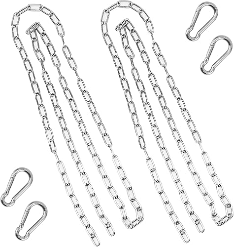 JIEHIN 2 Stück 2M Edelstahlkette 3mm mit 4 Karabinerhaken, 304 Rostfreie Stahlkette Gliederkette Absperrkette Metallkette Zierkette Kette zum Aufhängen Hängematten, Sandsäcke, Wäschekette - Cheap-Us