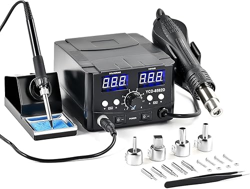 CREWORKS Heißluftlötstation 2IN1 SMD Entlötstation Heißluft Lötstation Entlötstation 750W Heißluftgebläse 75W Lötkolbenleistung Lötkolben mit LED-Anzeige, Schlafmodus, Tempratur Einstellbar - Cheap-Us