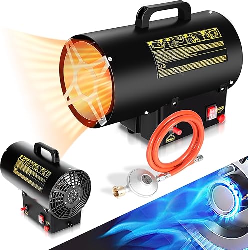 Tubiaz 10KW Edelstahl Gasheizgebläse Gasheizer Heizkanone Gasofen Gasheizofen inkl. 0,73 kg/h Gas Verbrauch und 320 m³/h Luftdurchsatz, Gas Heizung, Heizlüfter - Cheap-Us